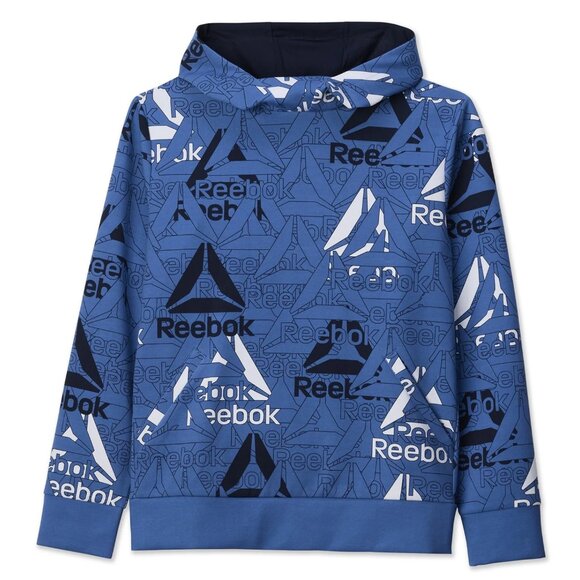 Men's Pullover Hoodie Breathable All Over Reebok Logo with Pockets Blue Size 2XL - Picture 1 of 8